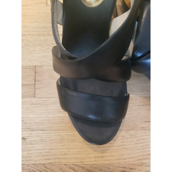 Michaell Kors Shoes Sandals Black Wedge Platform 10 Leather Strappy - Picture 3 of 13